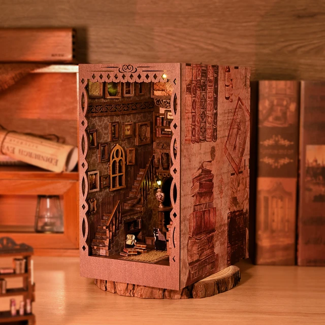 DIY Book Nook Kit 3D Wooden Book Stand Puzzle LED Glowing Book Nook  Dollhouse Kit Creative Miniature Book Nook Christmas Gifts - AliExpress