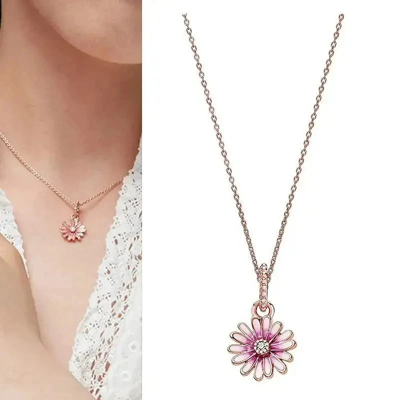 New Classic 100% 925 Silver Women's Ocean Heart Cat Eye Beads Exquisite Daisy Necklace Set DIY Charm Jewelry Gift