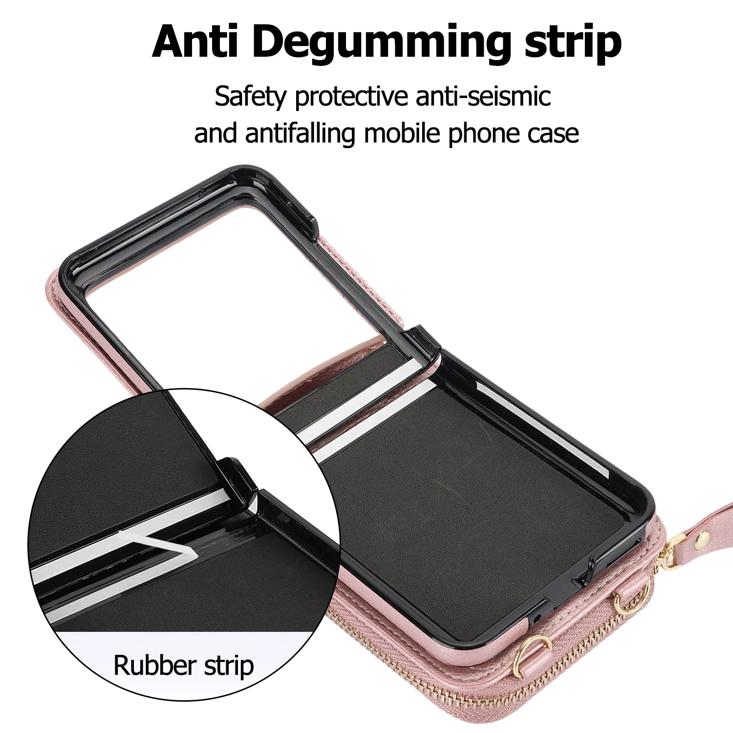 Crossbody Zipper Card Slot Leather Wallet Case with Long Lanyard and RFID Protection