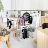 Clothes Drying Rack Foldable - 2 Level Stainless Steel Laundry Drying Rack with Height-Adjustable Wings, 33 Drying Rails 2