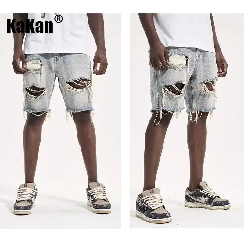 Kakan - New Summer Distressed Denim Shorts for Men, Korean