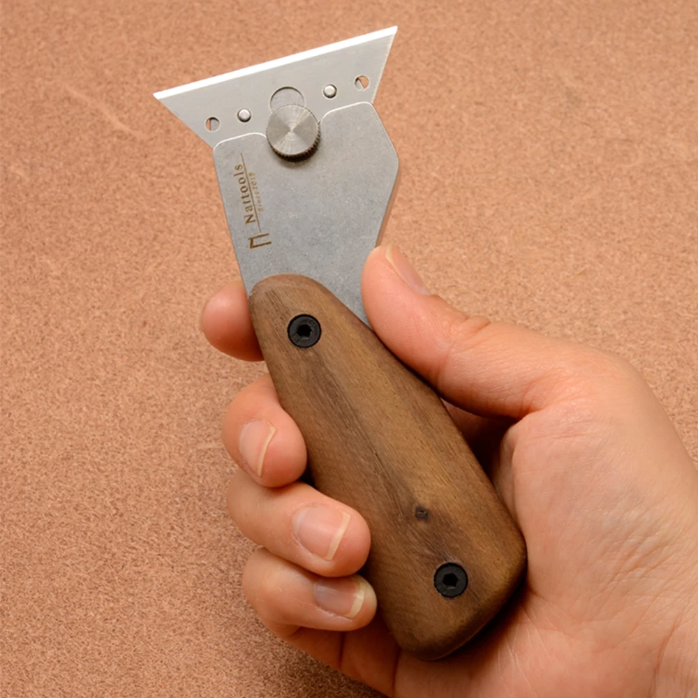 Nattools 가죽 절단 칼 수제 DIY 교체 가능한 날카로운 블레이드 절단 도구 호두 손잡이 고급 가죽 만들기 도구