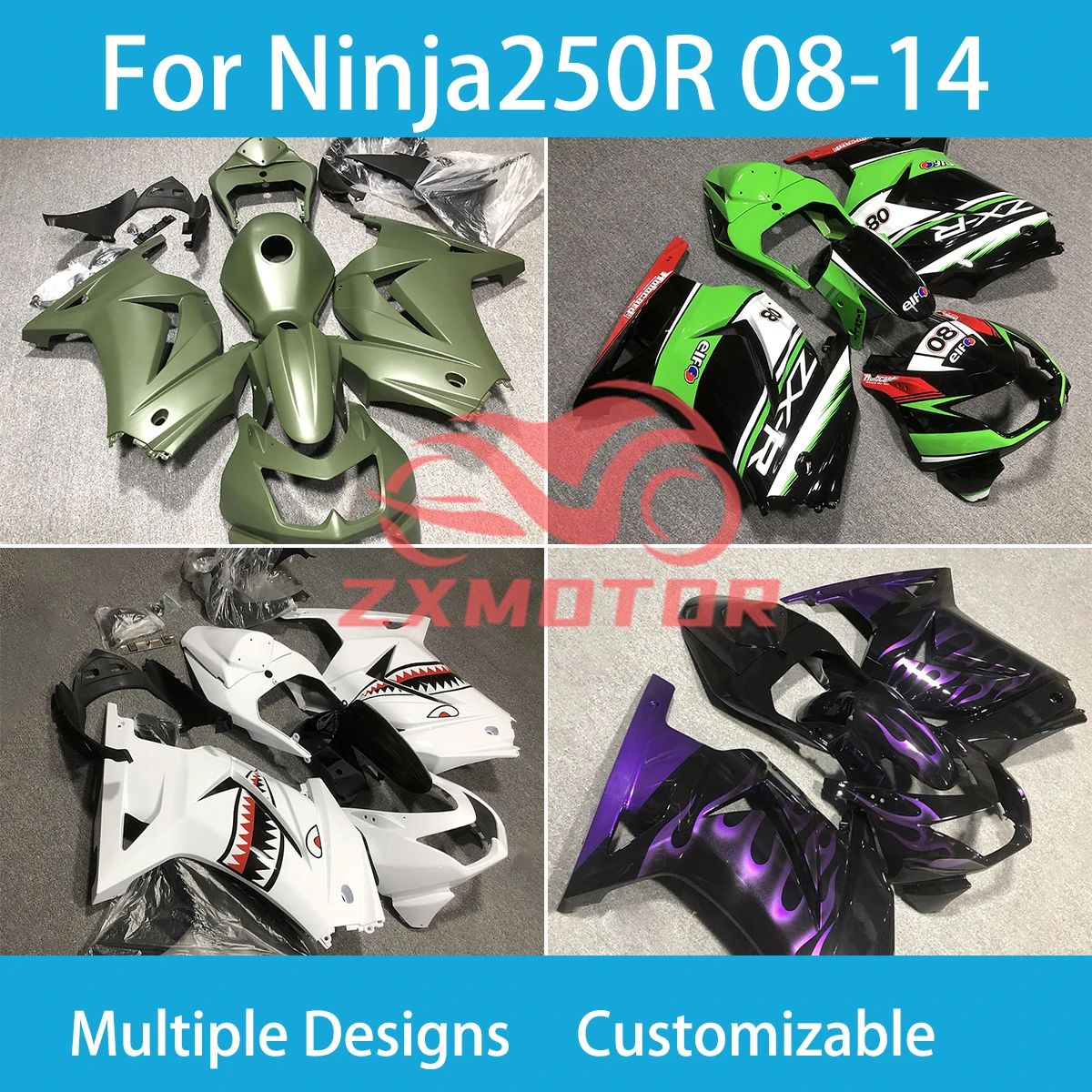 

Полный обтекатель для Kawasaki ZX250R 08 09 10 11 12 13 14 15 16, комплект пластиковых деталей, обтекатель для мотоцикла Ninja 250R 2008- 2014