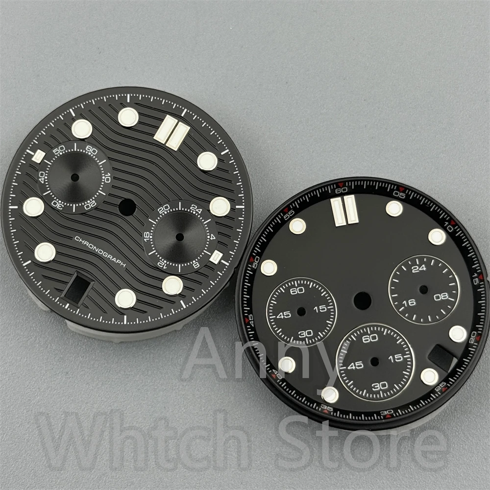 Green Luminous Chronograph Watch Dial with Date Windows, 31mm