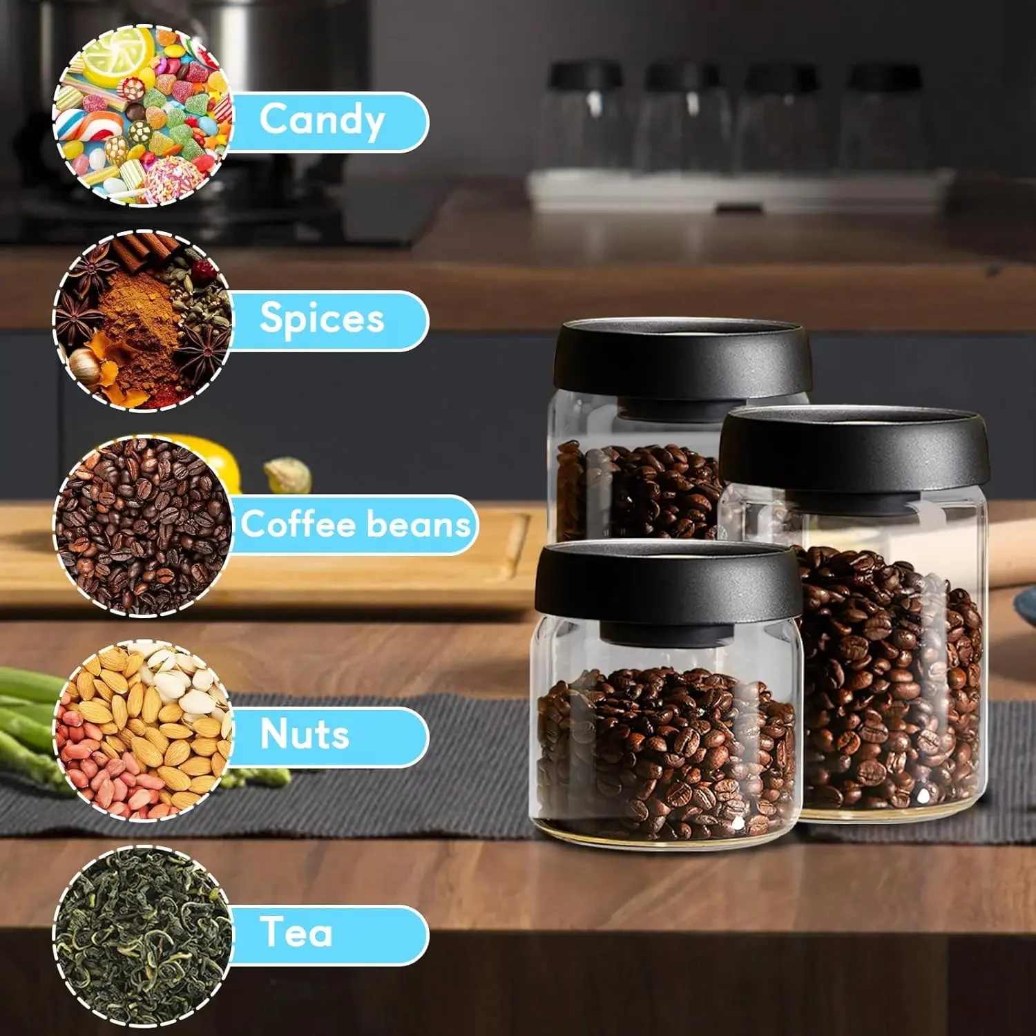 Vacuum Sealed Jar Coffee Bean Storage Bottle Kitchen Food Grain Tea Glass Jar Fresh Storage Jar Kitchen Accessories Oil jar Vase 6
