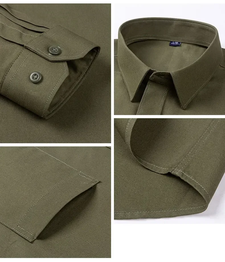 Description Picture 4 of itemHigh Quality Cotton Men Dress Shirts Long Sleeve Middle-aged Luxury Plain Color Business Casual Social Male Shirt Regular Fit