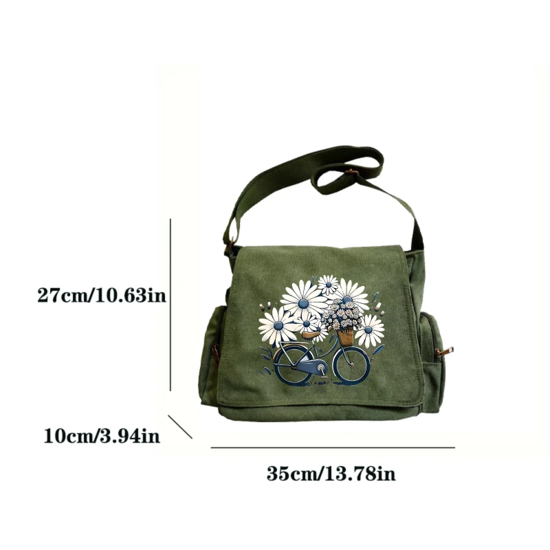 Retro Women's Shoulder Bag Crossbody Bag Messenger Bag Laptop Bag Canvas Daisy Print Large Capacity