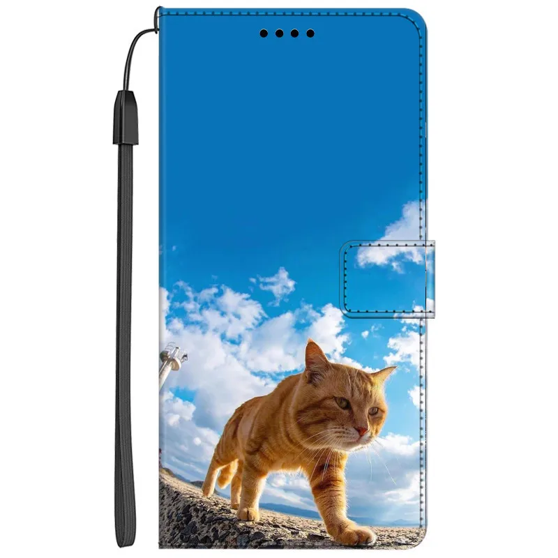 Elegant Leather Wallet Flip Case with Cat Design and Magnetic Stand
