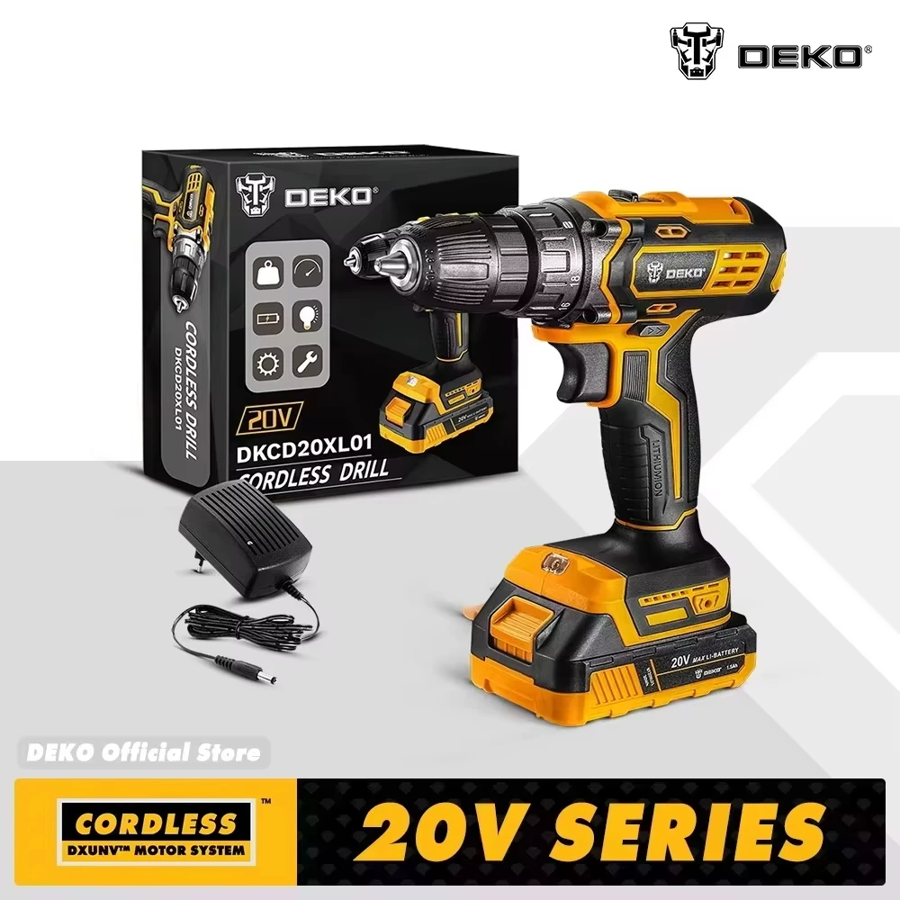 DEKO 20V Cordless Drill 2 Speed Rechargeable Electric Screwdriver Lithium Battery Household Multi-function Power Tools 1