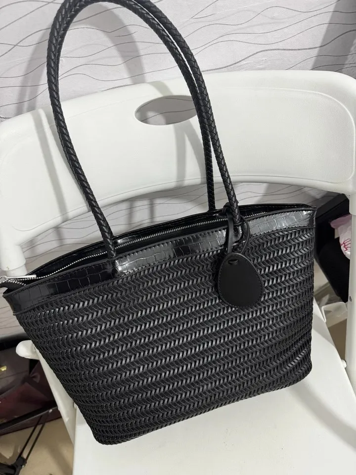 Woven Bags for Women Fashion Top Handle Shoulder Bag Soft Vegan Leather Work Shopper  Beach Travel Tote Bag with Purse