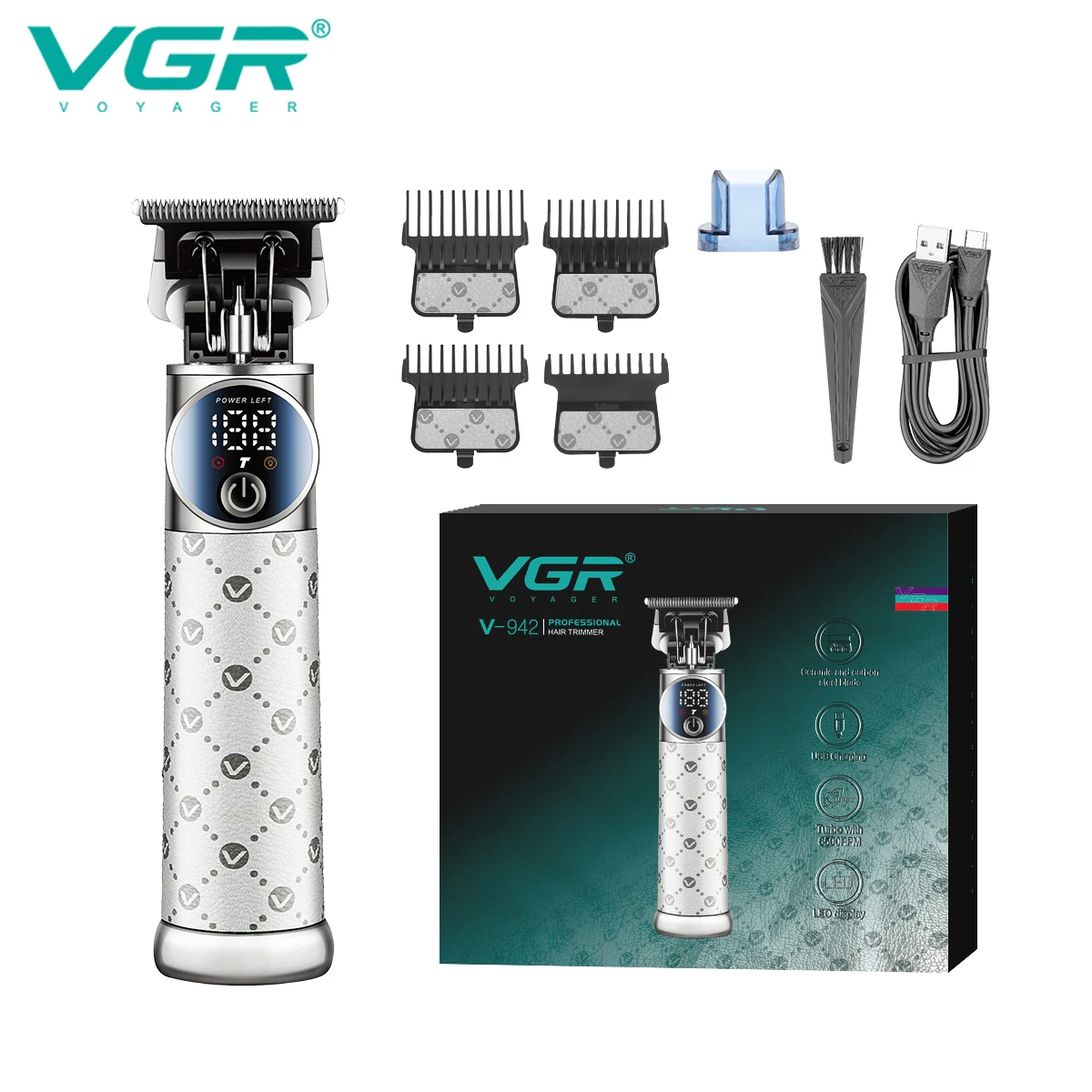 VGR 942 الشعر المتقلب المهنية USB مقص الشعر المقص...