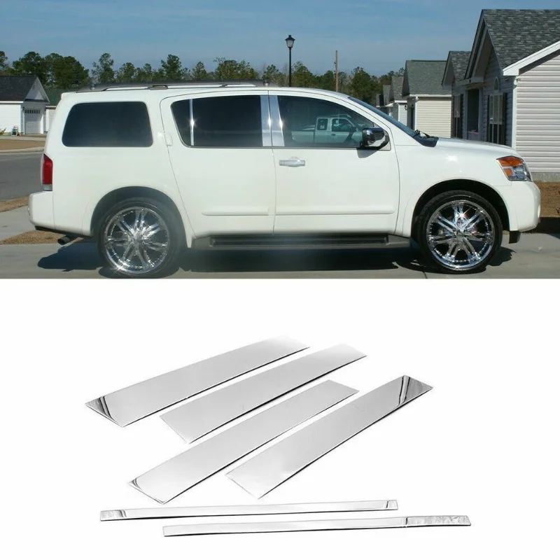 For Nissan Armada 2005 2006 2007 2008 2009 2010 2011-2015 Chrome Polished Pillar Posts Car Window Trim Cover BC Column Stickers