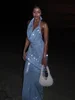 Grande robe queue de poisson à paillettes licou Sexy paillettes dos nu col suspendu plage longues Robes à lacets coupe ajustée femmes Robes été nouveau