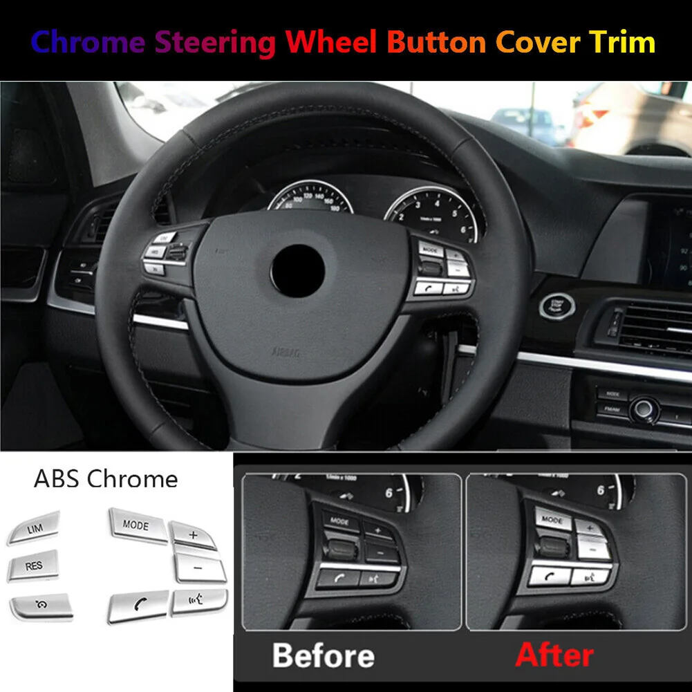 

Button Cover Trim Steering Wheel 7 Piece Chrome Decor 1 Set ABS Accessories Replacement Silver Vehicle Easy To Use