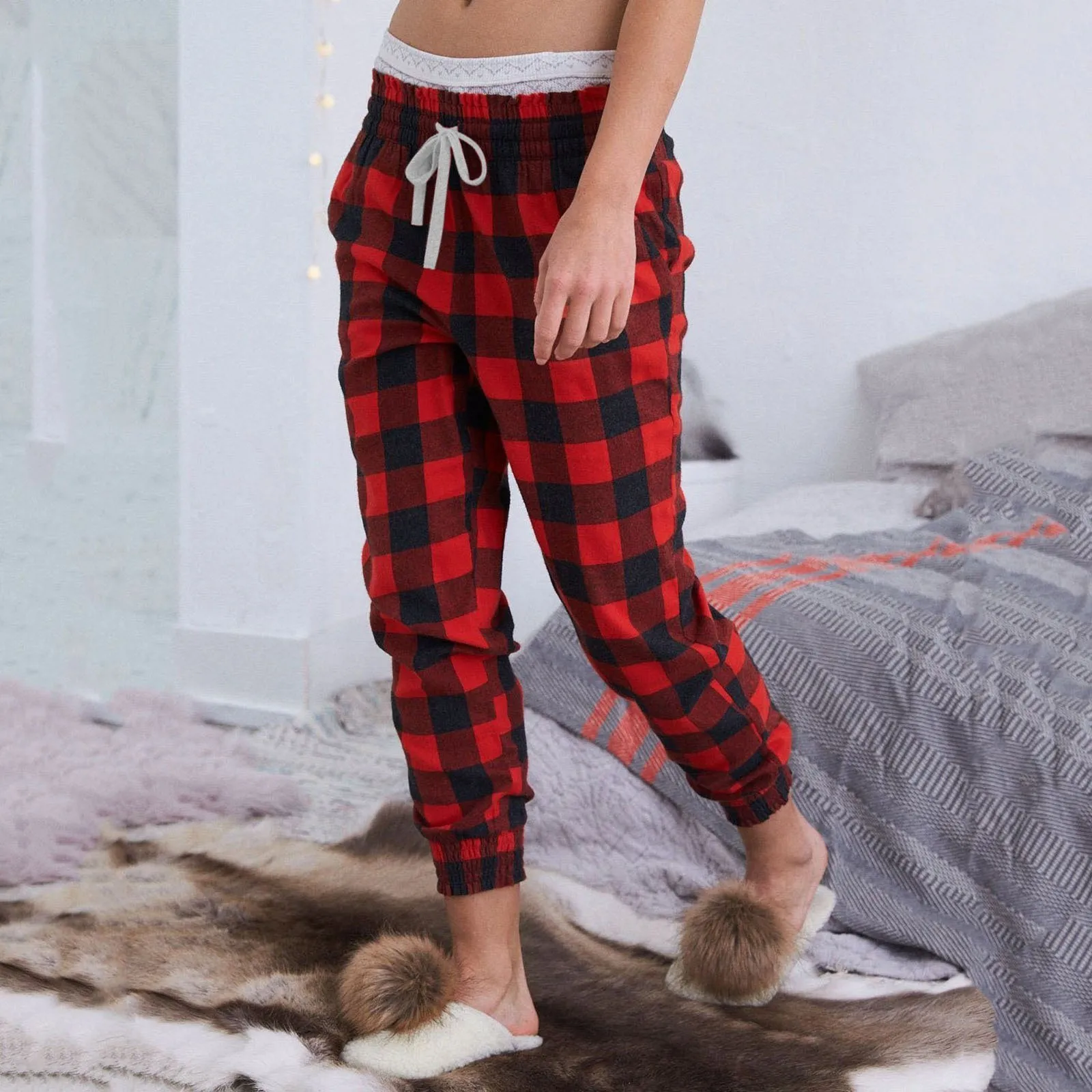 Pijama Pantalones Rojos A Cuadros Mujer Camisa Y Pantalones A