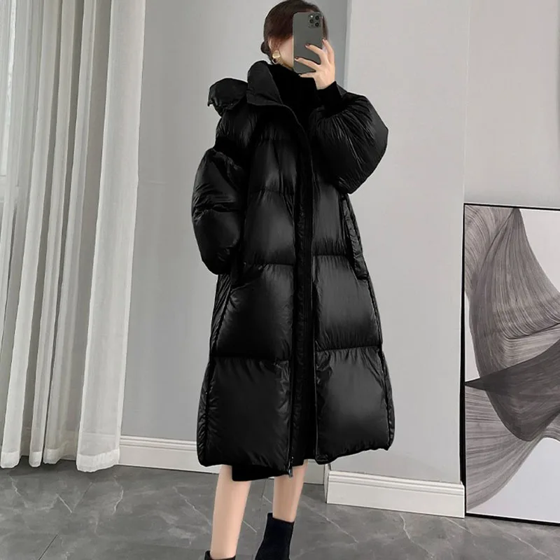New Women\'s Bright Down Jacket Winter Thick Warm Cold 90% White Duck Down Coat Snow Female Long Detachable Hooded Parka Overcoat