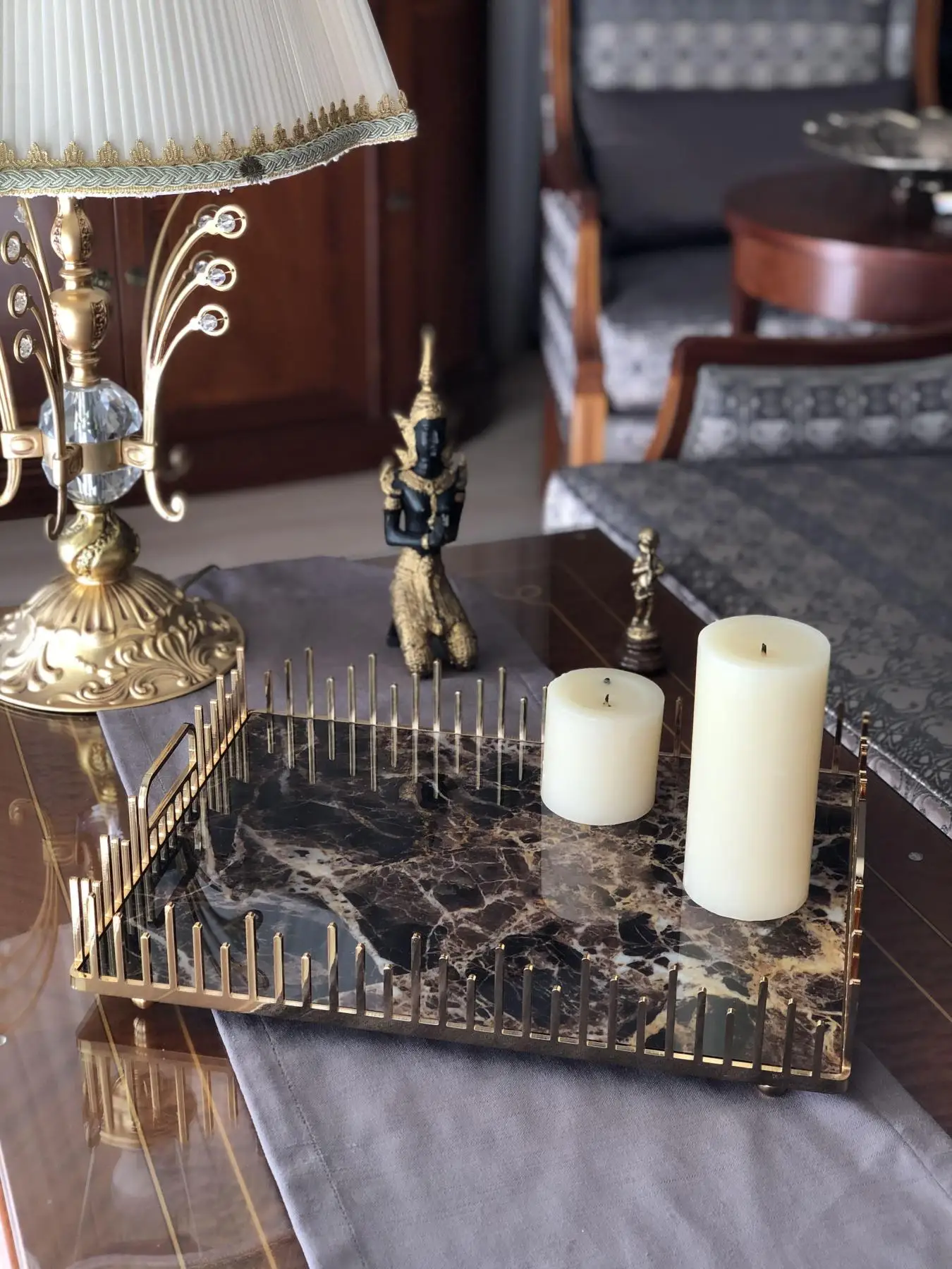 Storage Tray Gold Rectangle Luxury Marble Metal Mirror Makeup Organizer Cake Plate Jewelry Display Home Wedding Decor Large | Дом и сад