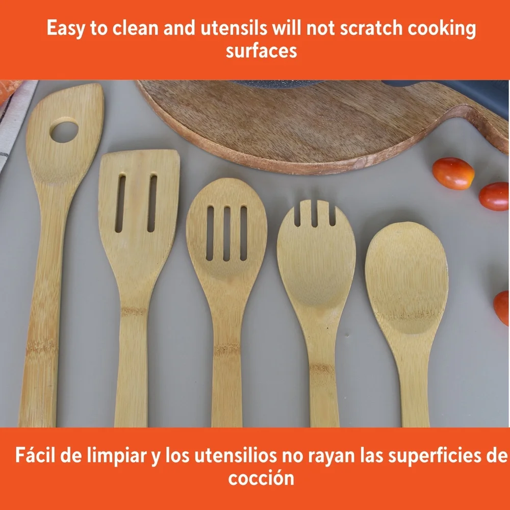 Bamboo Kitchen Utensils – 5pc Eco-Friendly Cooking Tools | Durable Wooden Set