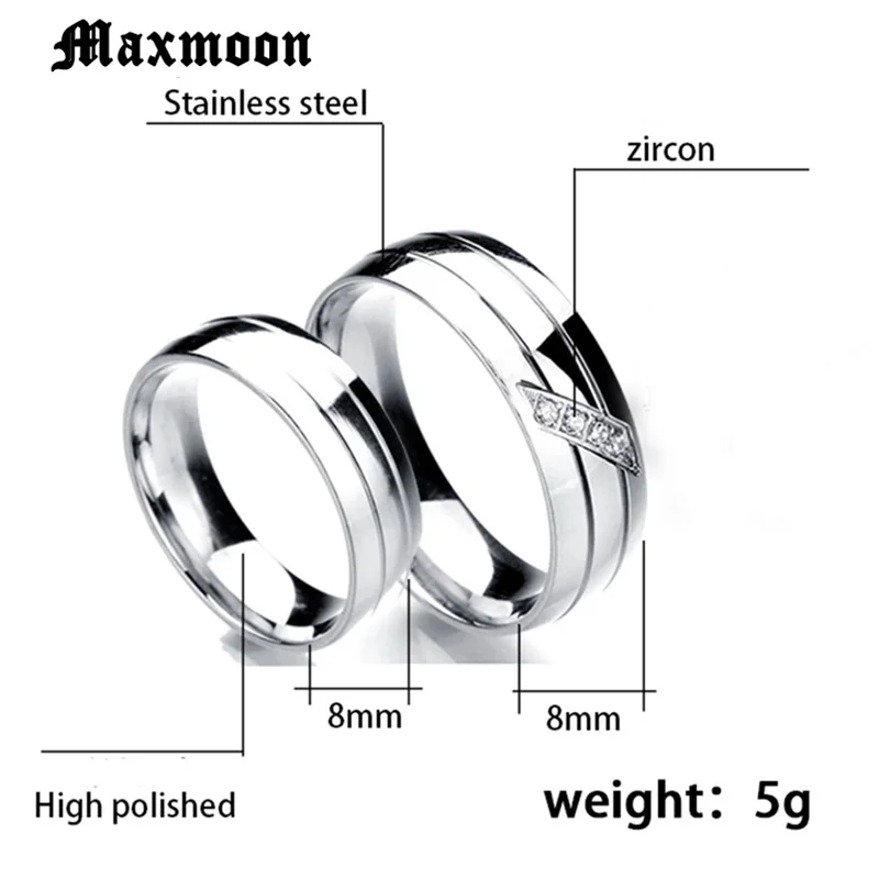 Wedding Rings for Women Men Couple Zirconia Band Stainless Steel Anniversary Engagement Jewelry