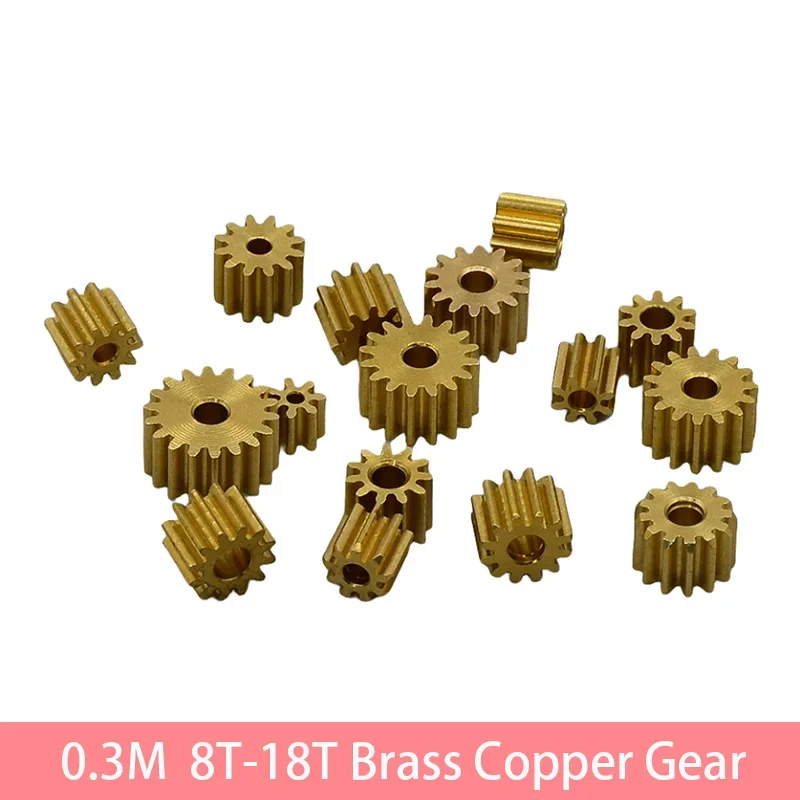 0.3M Modulus 8/9/10/11/12/13/14/15/16/18 Teeth Brass Metal Copper Gear Fit 1mm 1.5mm 2mm Shaft Toy Car Motor Transmission Gear