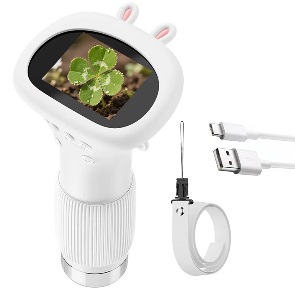 Microscope shown with sample illustrations on screen