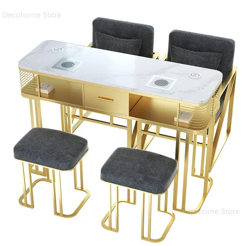 Nordic Beauty Salon Furniture Nail Tables Luxury Commercial Nails Desk with Vacuum Cleaner Minimalist Houshoeld Manicure Table D