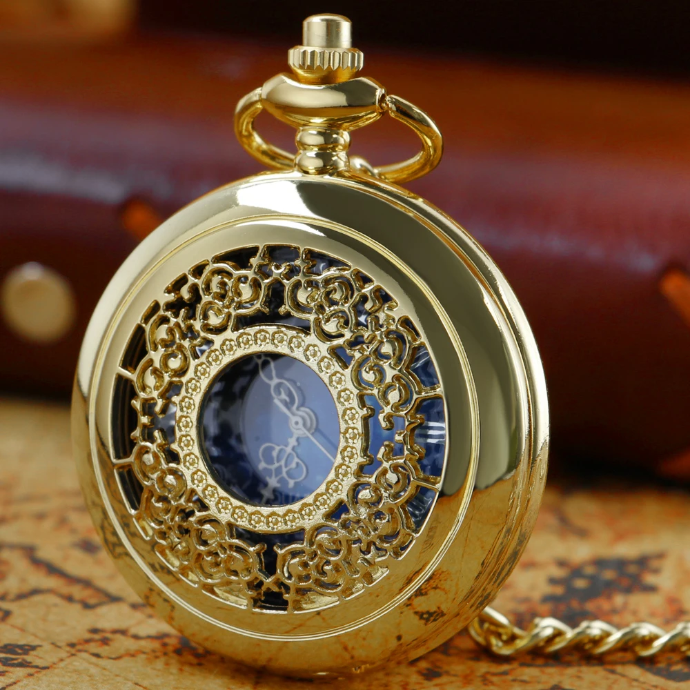 

Exquisite Gold Starry Sky Dial Quartz Pocket Watch Exquisite Vintage Chain Bracelet Necklace timepiece Men's Women Gift CF1535