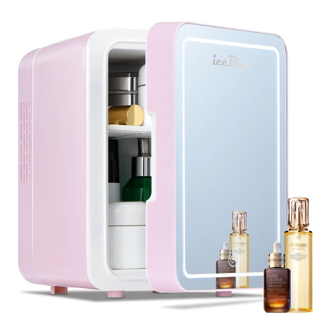 iceBlue 4L Dual-Use Mini Mirror Fridge, Beauty Makeup Skincare Refrigerator, AC/DC Cooling Beauty Refrigerator for Home Car 1