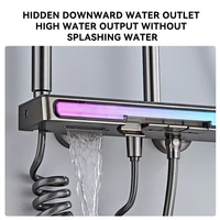 Wall Mounted Aluminum LED Digital Display Rain Rainfall 4 Modes Bathroom Shower Faucet Thermostatic Shower Set With Lamp 5