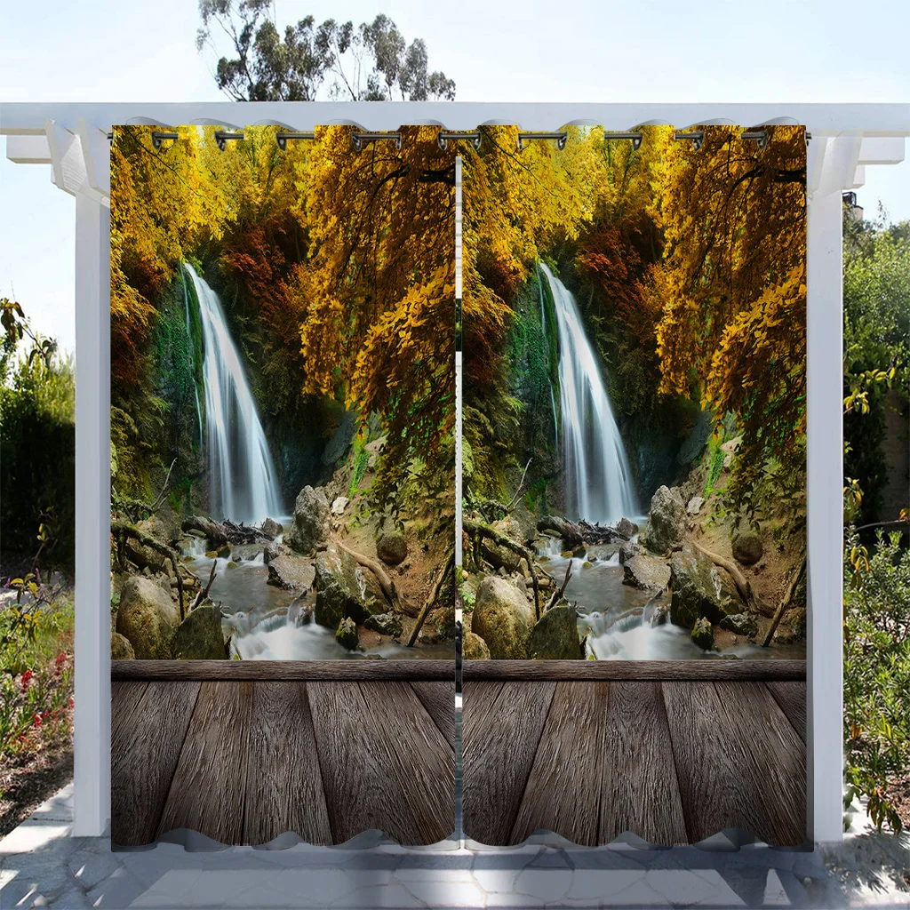 1 pc Outdoor Waterproof And Oil-proofCurtains, Modern Sunshade CurtainStall Road Waterfall Scenery Print Curtain For Living Room 3