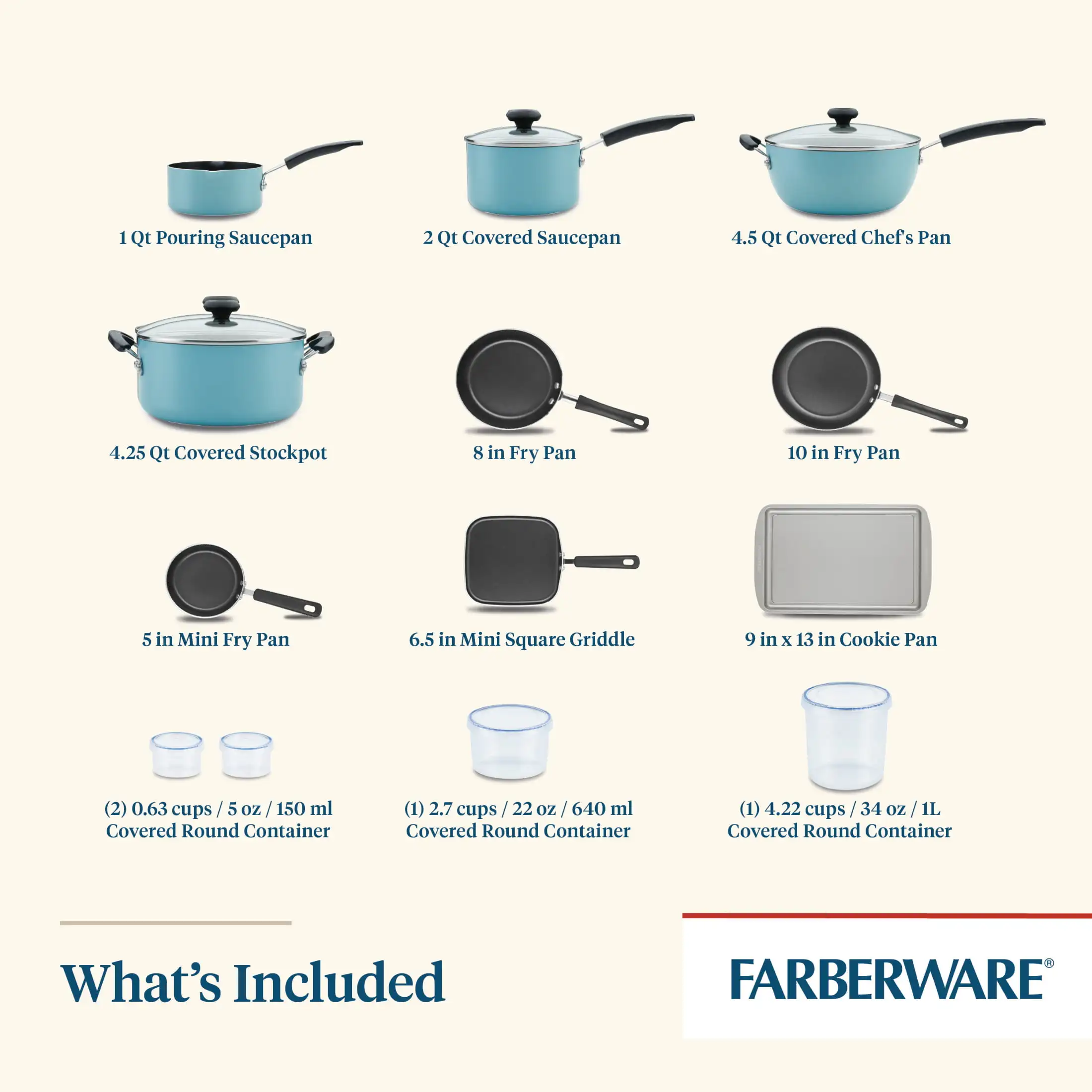 Farberware Easy Clean Aluminum Nonstick Cookware Pots and Pans Set,  11-Piece, Aqua pots and pans cooking pots - AliExpress