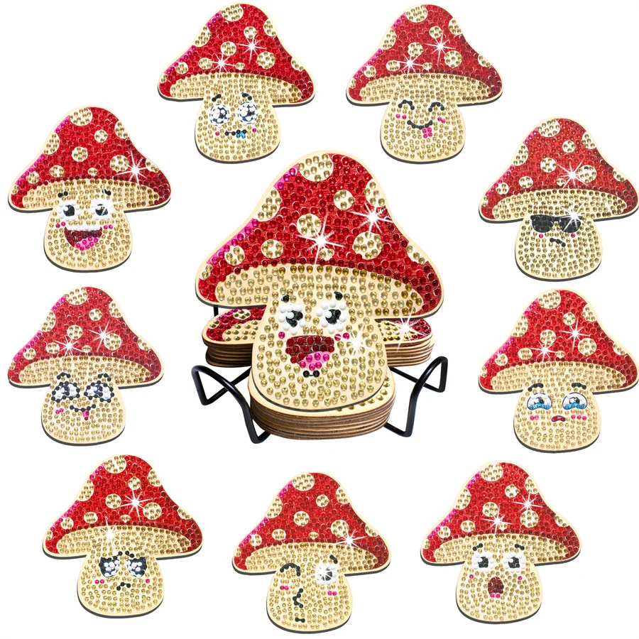 DIY Diamond Handmade artwork Mushroom Butterfly Owl Turkey Pattern Diamond painted coaster kit, holiday gift home kitchen decor