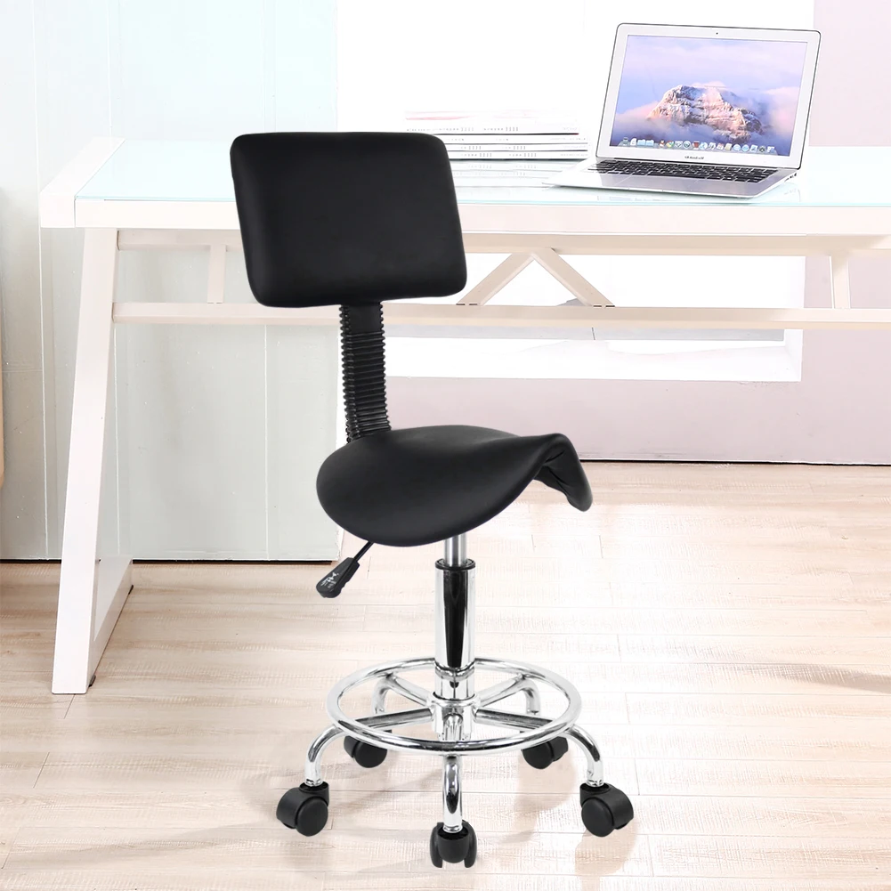 KKTONER Saddle Stool with Foot Rest PU Leather Swivel Adjustable Rolling Stools with Back Support Facial Salon Kitchen Chair 5