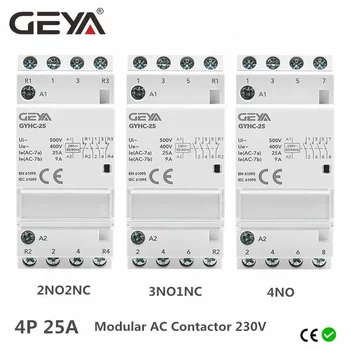 GEYA 딘 레일 자동 모듈식 가정용 접촉기 AC230V 4P 25A 4NO 2NO2NC 3NO1NC 50 60Hz