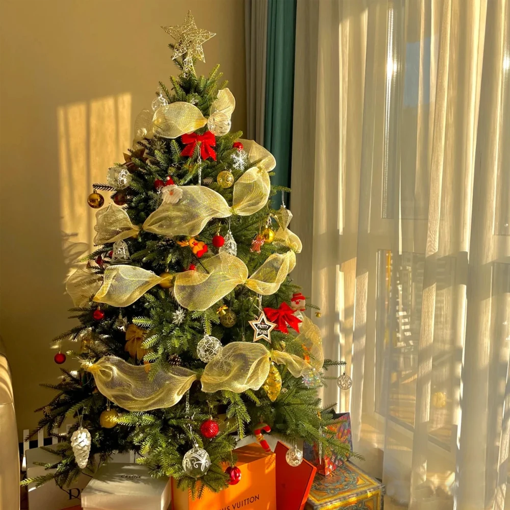 26cm 10 Yards Gold White Mesh Ribbon DIY Xmas Tree Glitter Mesh Roll  Decorations Wedding Christmas Decor Navidad Gift Packing