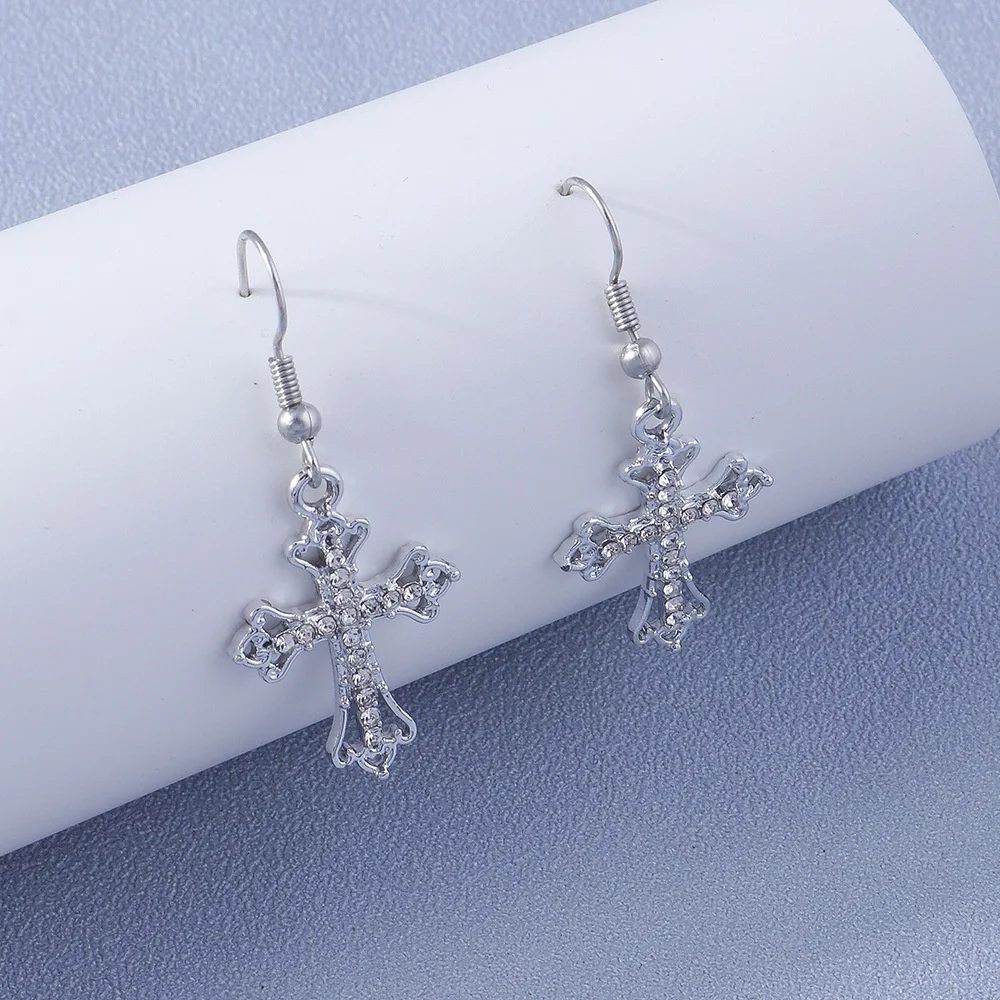 Cubic Zirconia Earring Hooks Target Punk Hip Hop CZ Hollow Cross