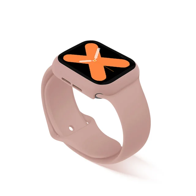 Strap+Glass+Case for Apple Watch Band 44mm 40mm iWatch band 42mm 38mm silicone bumper+bracelet for apple watch series 4 3 5 SE 6 17Pink-sand