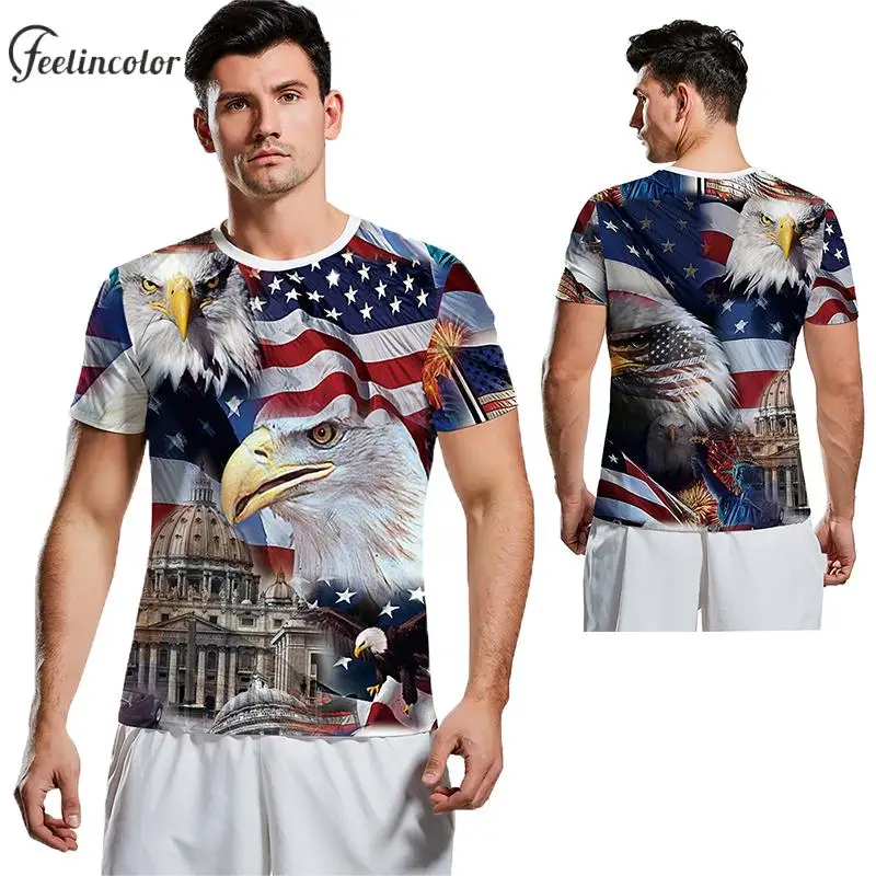 

Independence Day T Shirt for Men Summer Tees Flag Pattern Tops Crewneck Streetwear Short Sleeve Shirt 3D Printing Male Clothing