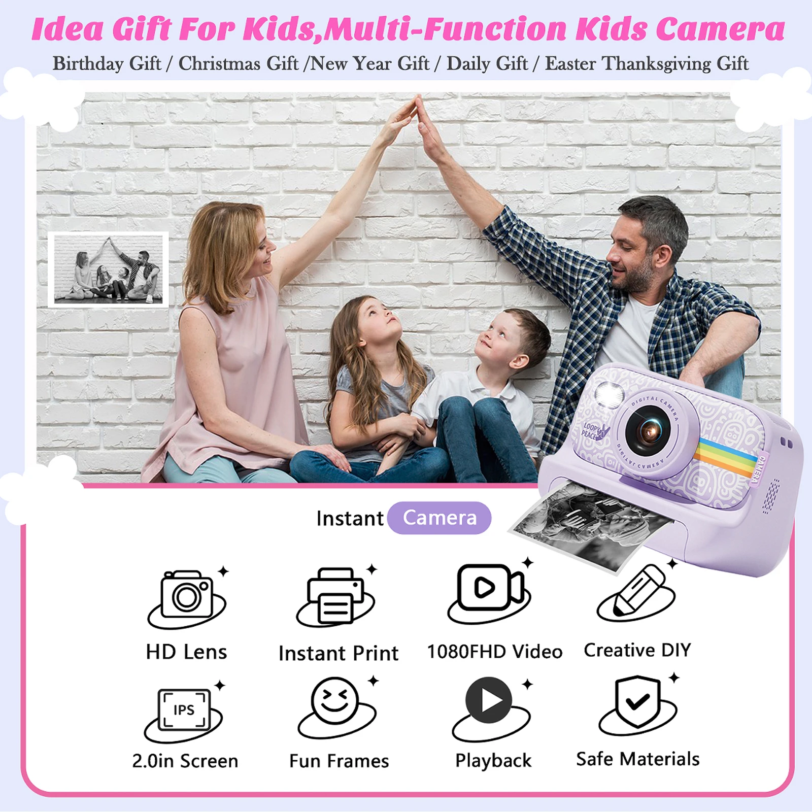 Digital Camera For Kids 2.0 Inch Screen Instant Print