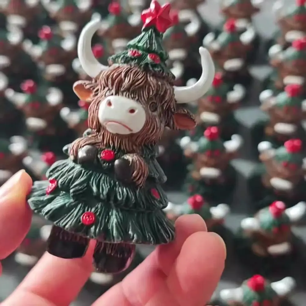Description Picture 4 of itemHalloween Tabletop Ornament Resin Christmas Highland Cow Statue Funny Cute Cow Figurine Decorative Animal Sculpture Garden