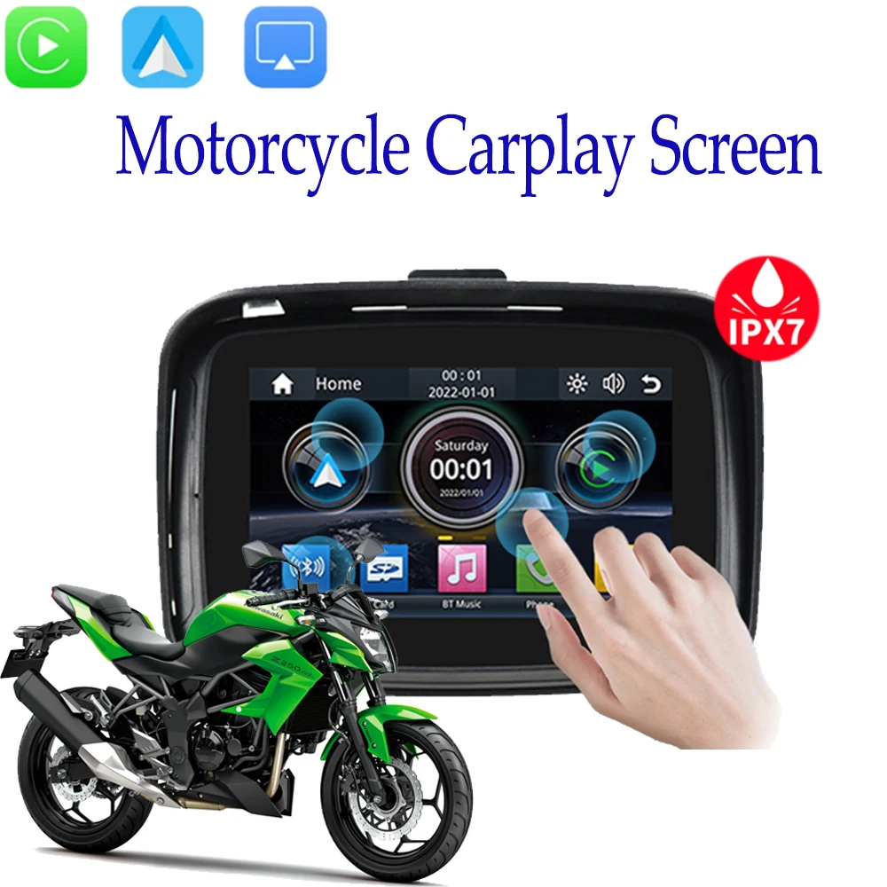 

5-дюймовый мотоциклетный водонепроницаемый дисплей Moto, беспроводной Apple Carplay Android, автомобильный портативный GPS-навигатор IPS экран IPX7