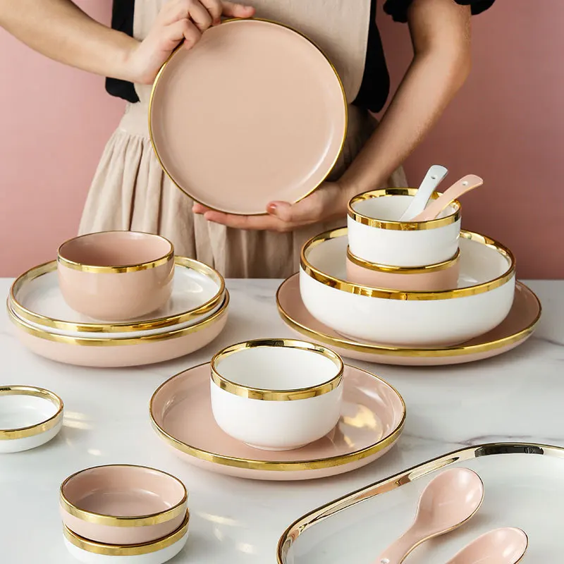 Gold Rim Pink And Gold Dinnerware Rose Gold Rimmed Plates Ceramic