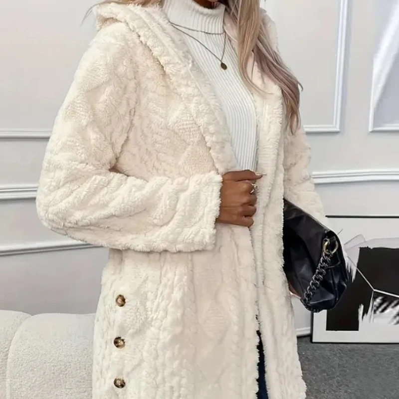 Fashion Autumn and Winter New Item Solid Color Single Breasted Plush Casual Hooded Sweatshirt Jacket 173