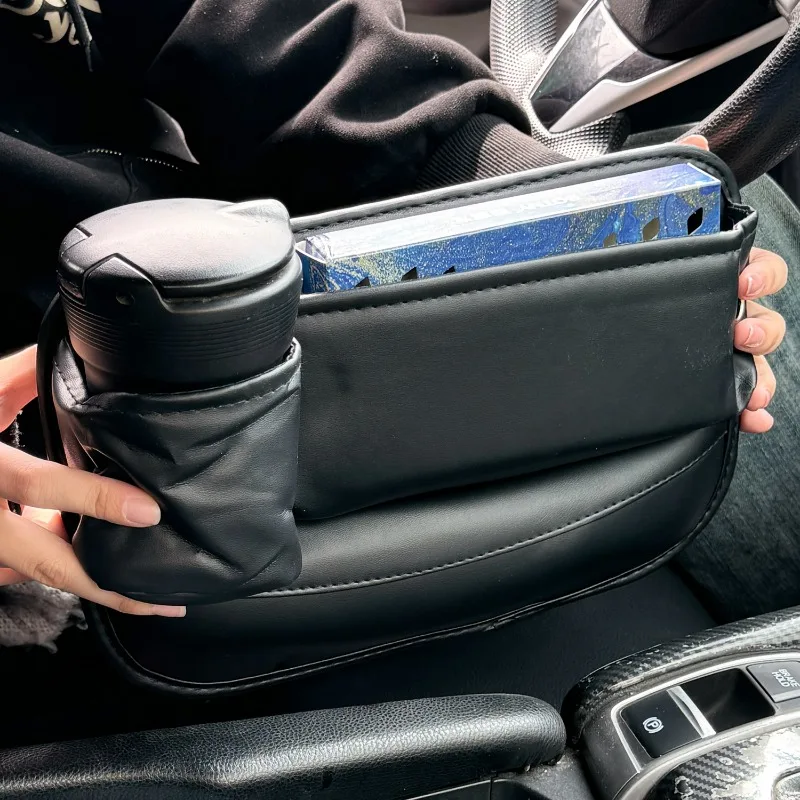 Universal Car Seat Gap Organizer Multifunctional Leather Gap Filler with Cup Holder Auto Seat Storage Box Anti-Drop Gap Filler