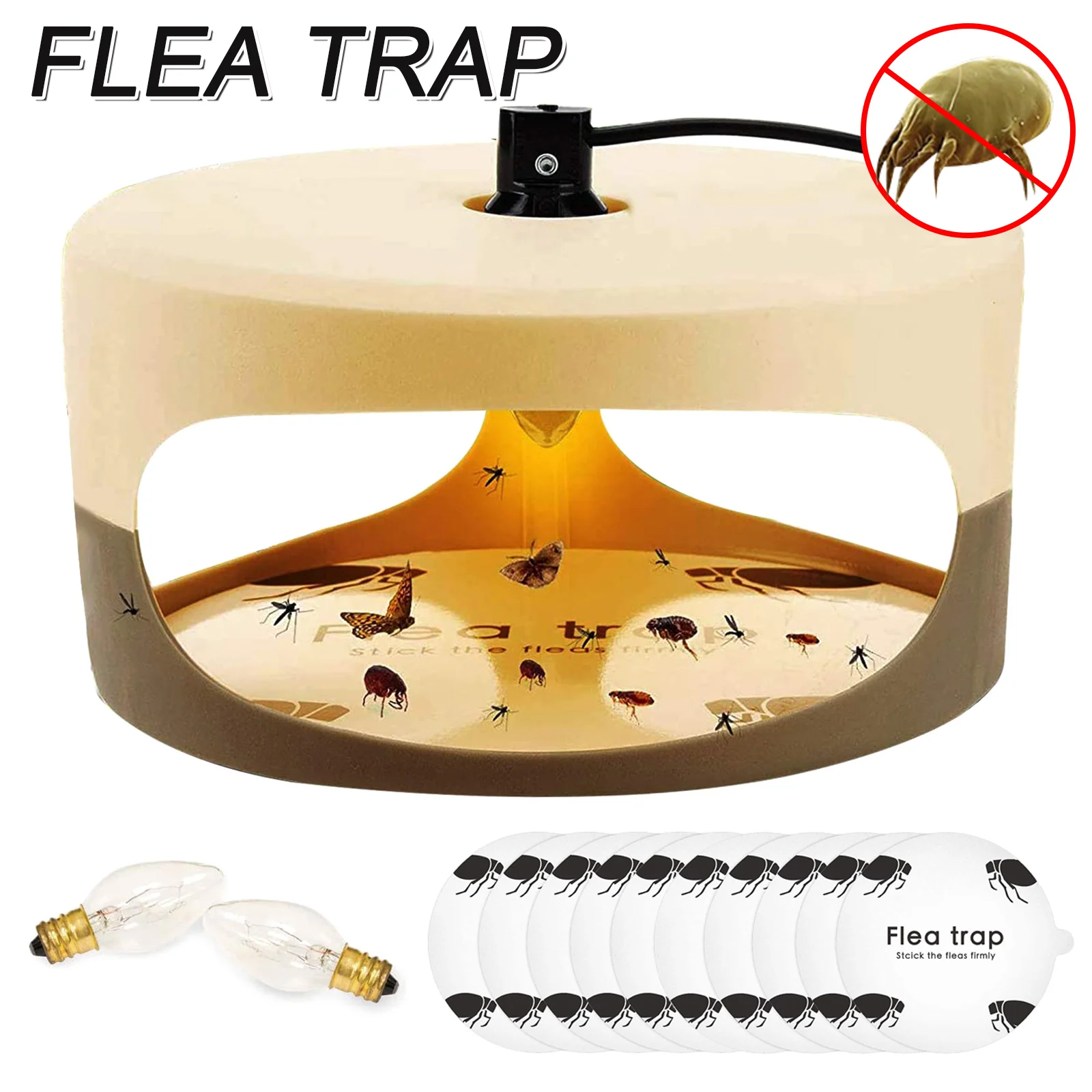 벼룩 트랩 벼룩 캐처, 끈끈한 돔 벼룩 킬러, 전구 및 스티커 2 개 포함, 해충 방제 용품, 벌레 파리 모기 