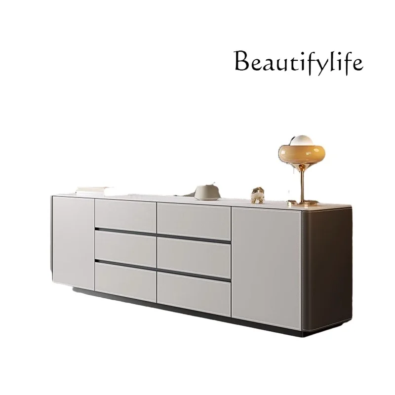 

Saddle Leather Solid Wood Stone Plate TV Cabinet Simple Modern Home Living Room Master Bedroom High Minimalist