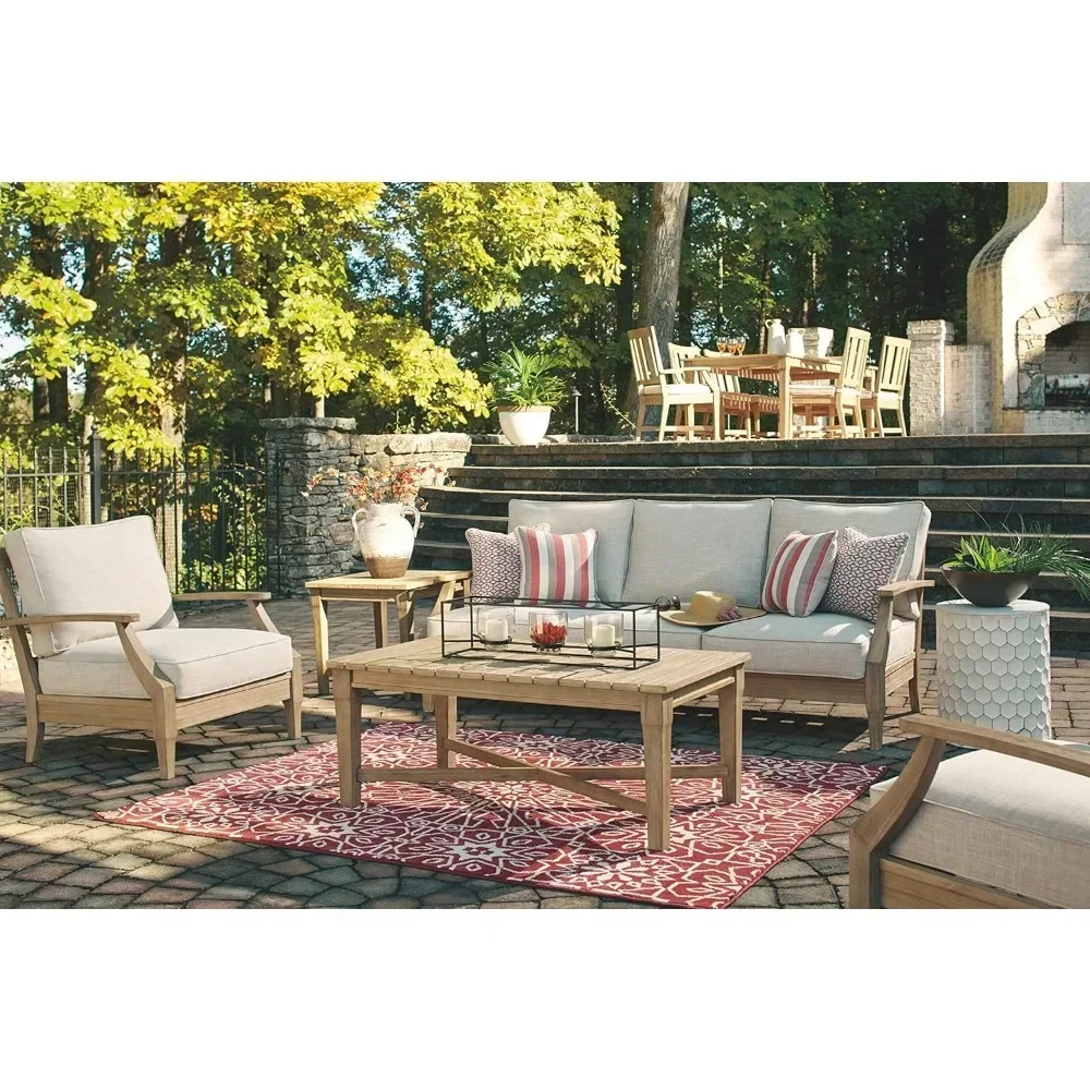 Outdoor Sofa,Clare View Coastal Outdoor Patio Eucalyptus Sofa with Cushions, Beige35"D X 81"W X 37"H,Outdoor Sofa 4