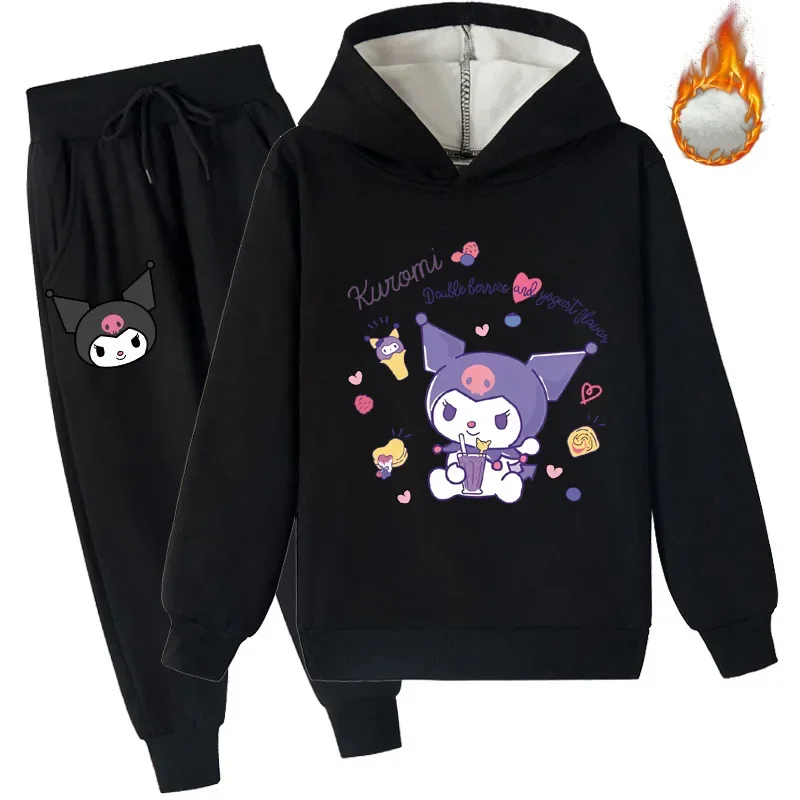 

Детская одежда Sanrio Kuromi Kawaii двухмерная бархатная толстовка с капюшоном + брюки комплект лучший подарок на день рождения