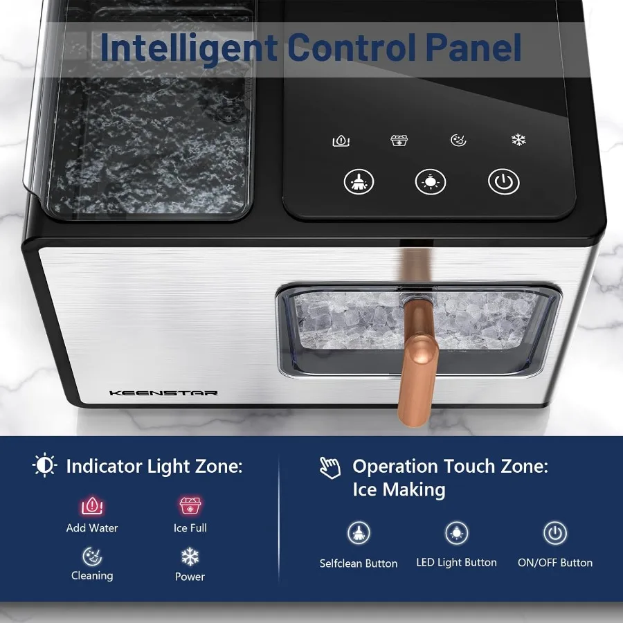 Nugget Ice Maker Countertop 40lbs/24H Pebble Ice Maker with Soft Chewable Self Cleaning Sonic Machine Stainless Steel w