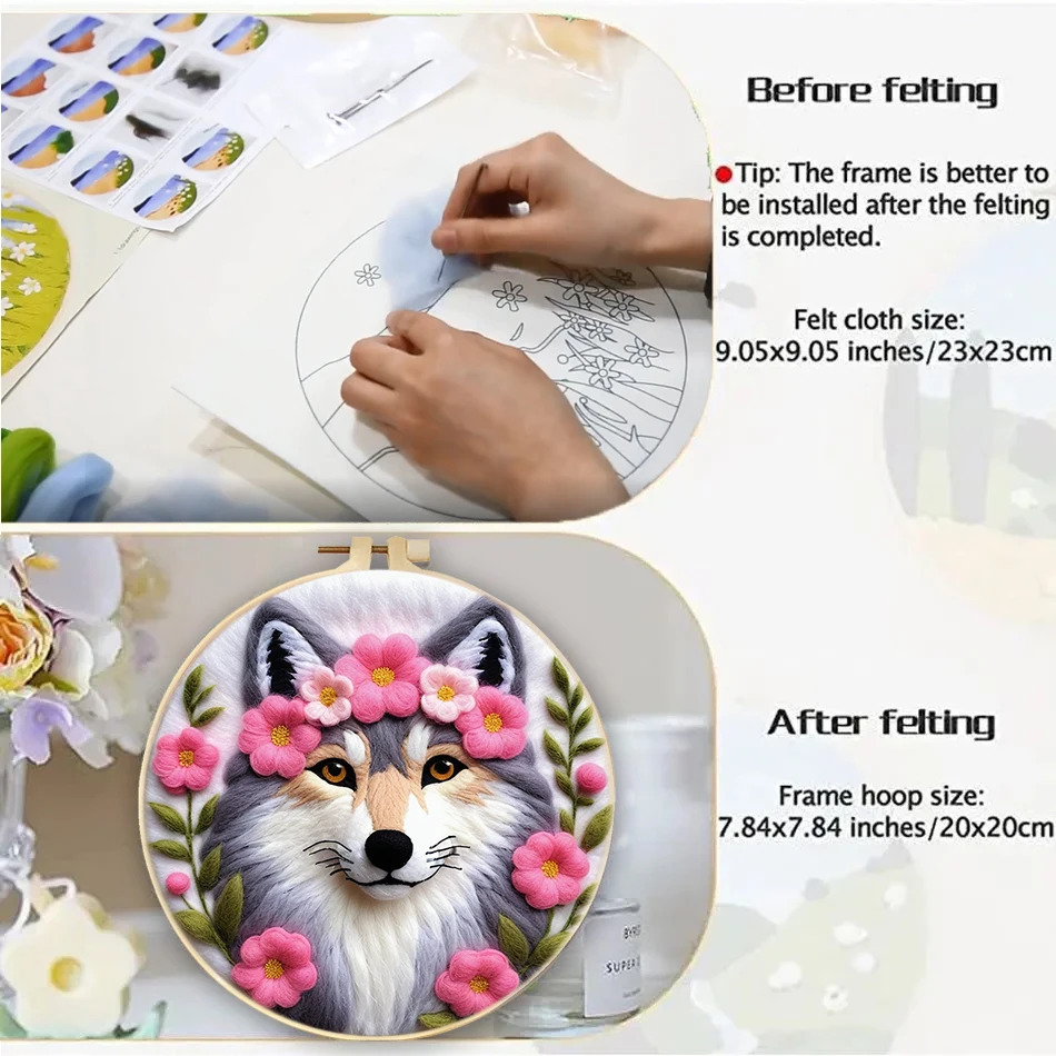 DIY Wool Painting Kit Needle felt kit Needle felting wool Wool felting needles Wool felting kit with Felting Needles Animal Semi-finished Handmade Beginners Needlework Starter Sewing Craft